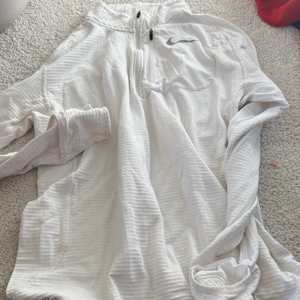 Nike White Striped Half-Zip Pullover